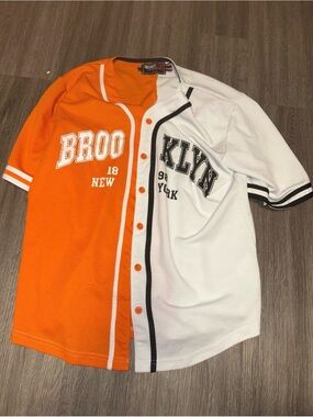 Split-Color Women’s Baseball Jersey - Orange & White